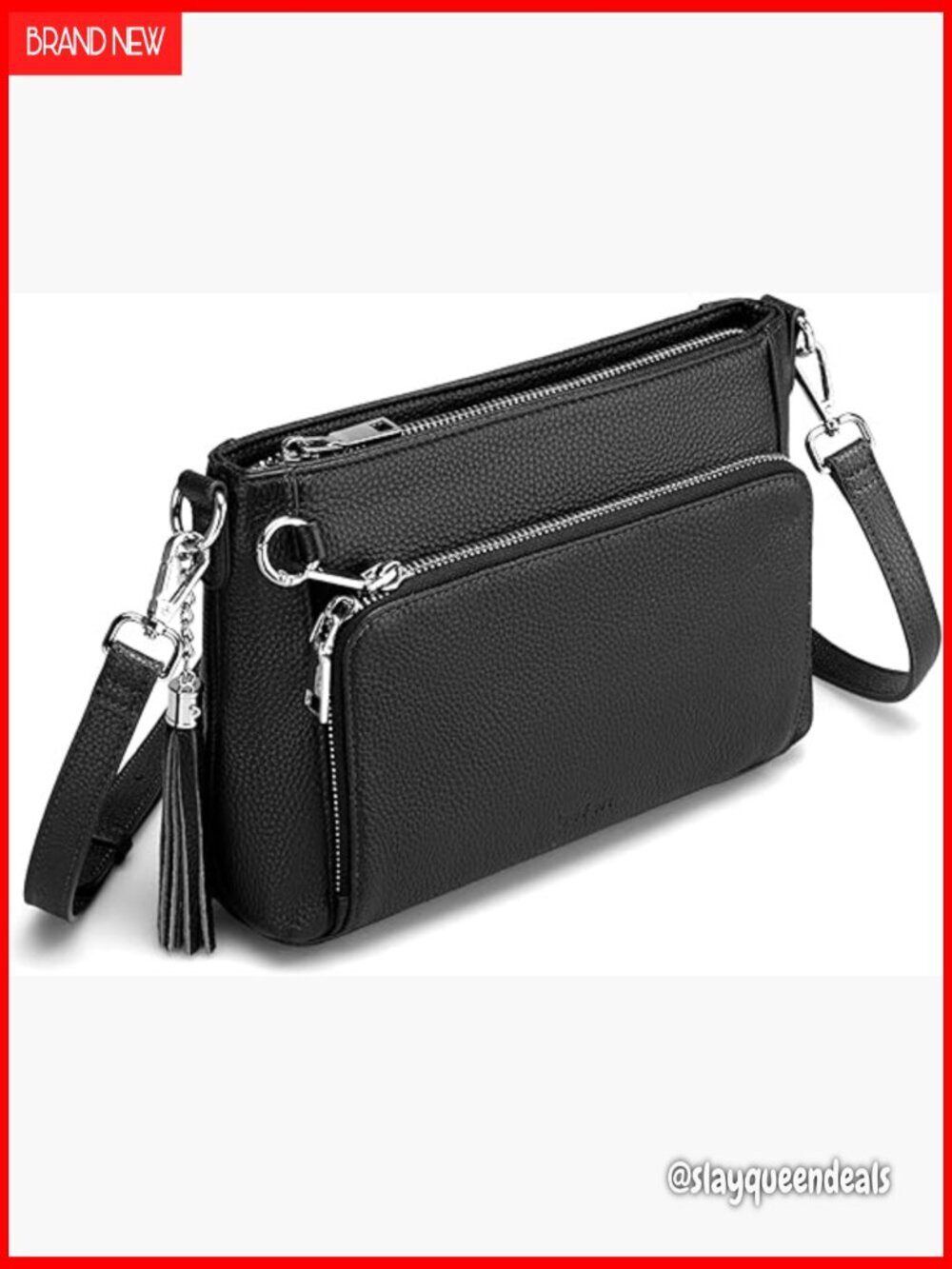 Genuine Leather Crossbody Bag with RFID Protection and Built-in Wallet